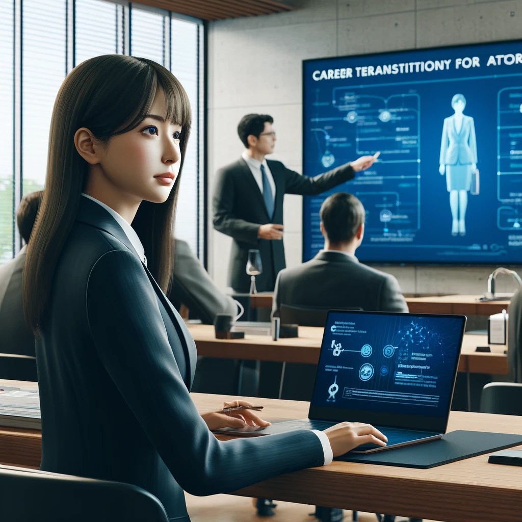 日本の20代女性が弁護士が弁護士向けの転職エージェントの利点と課題について学んでいる様子